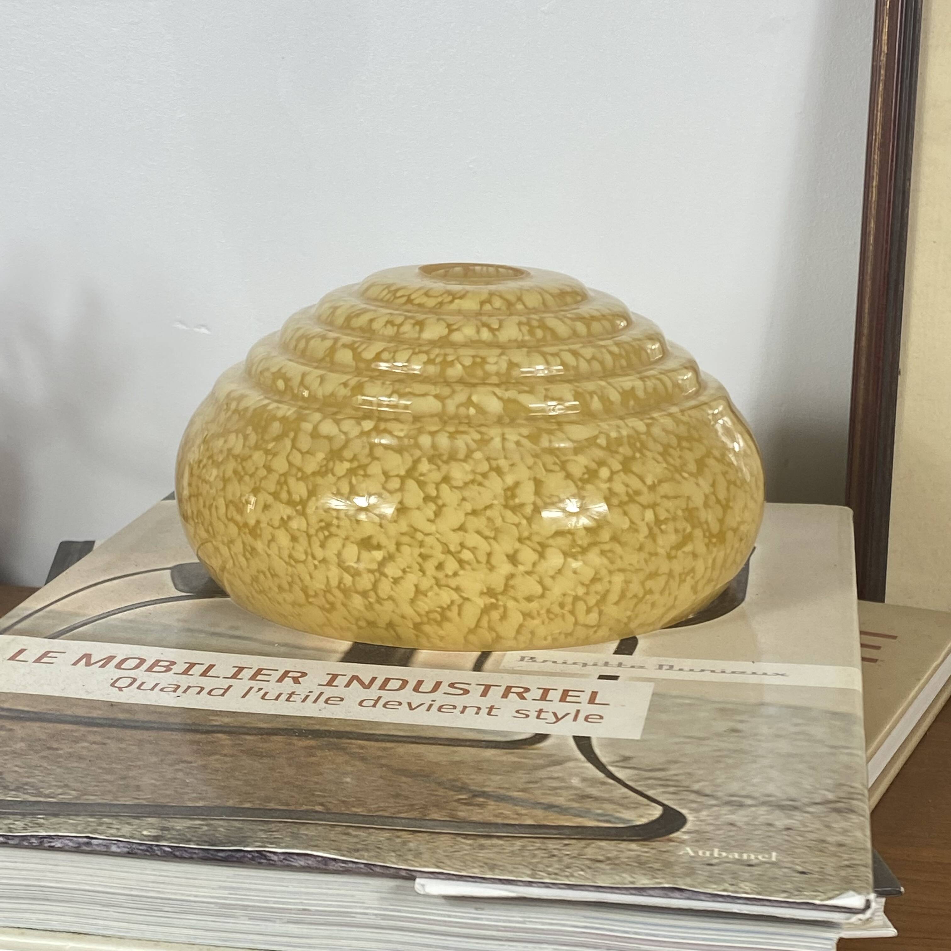 Antique Art Deco yellow-gold speckled glass globe by Clichy for lighting fixture.