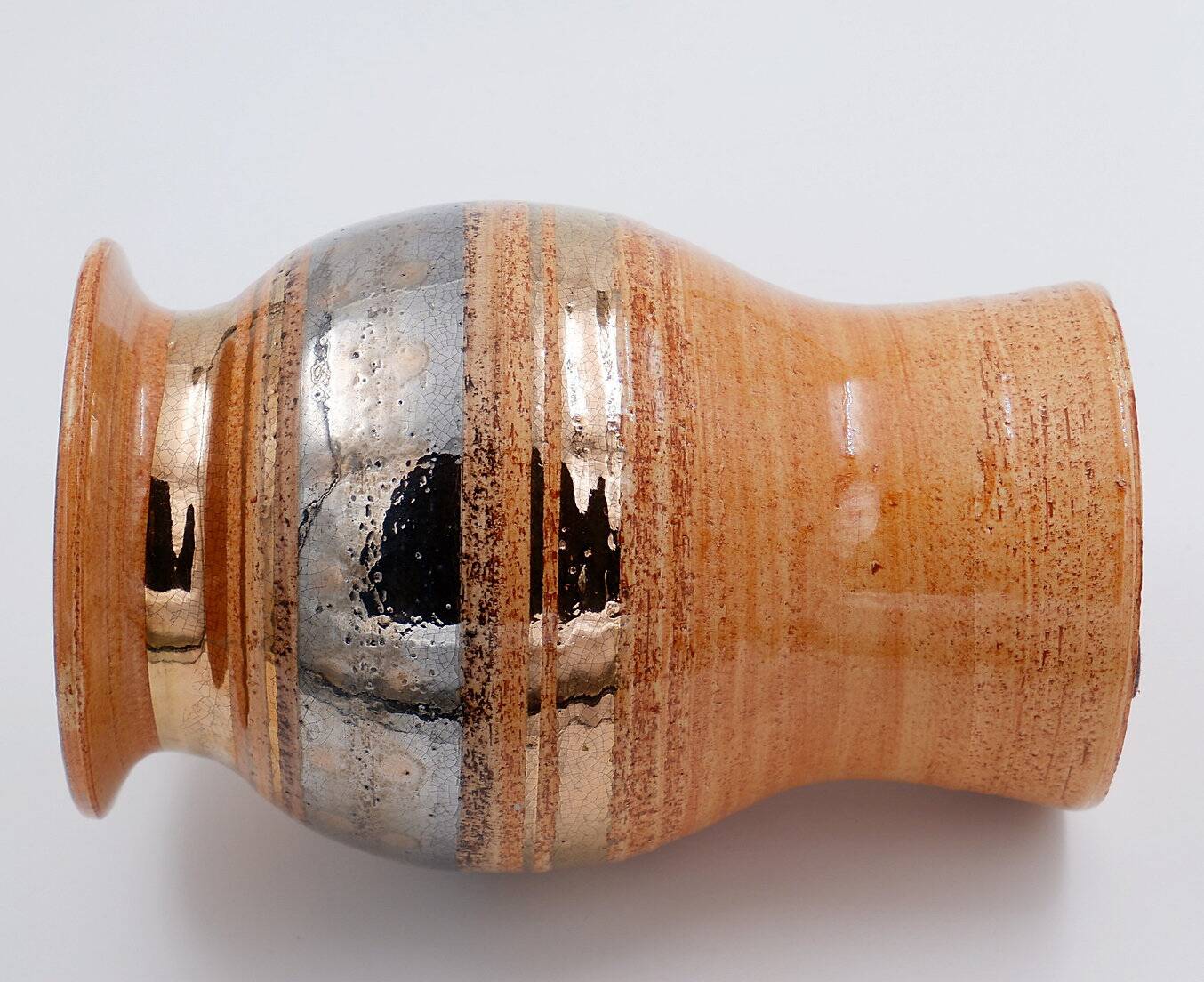 Shiny Ceramic Vase Gold Glaze Colors by Georges Pelletier Vallauris - 1960s