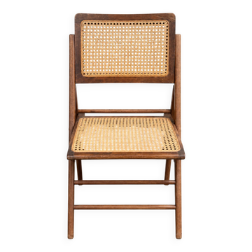 Chaise pliante vintage en bois et cannage – Années 60/70