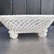 Corbeille vintage, coupe à fruits en céramique tressée