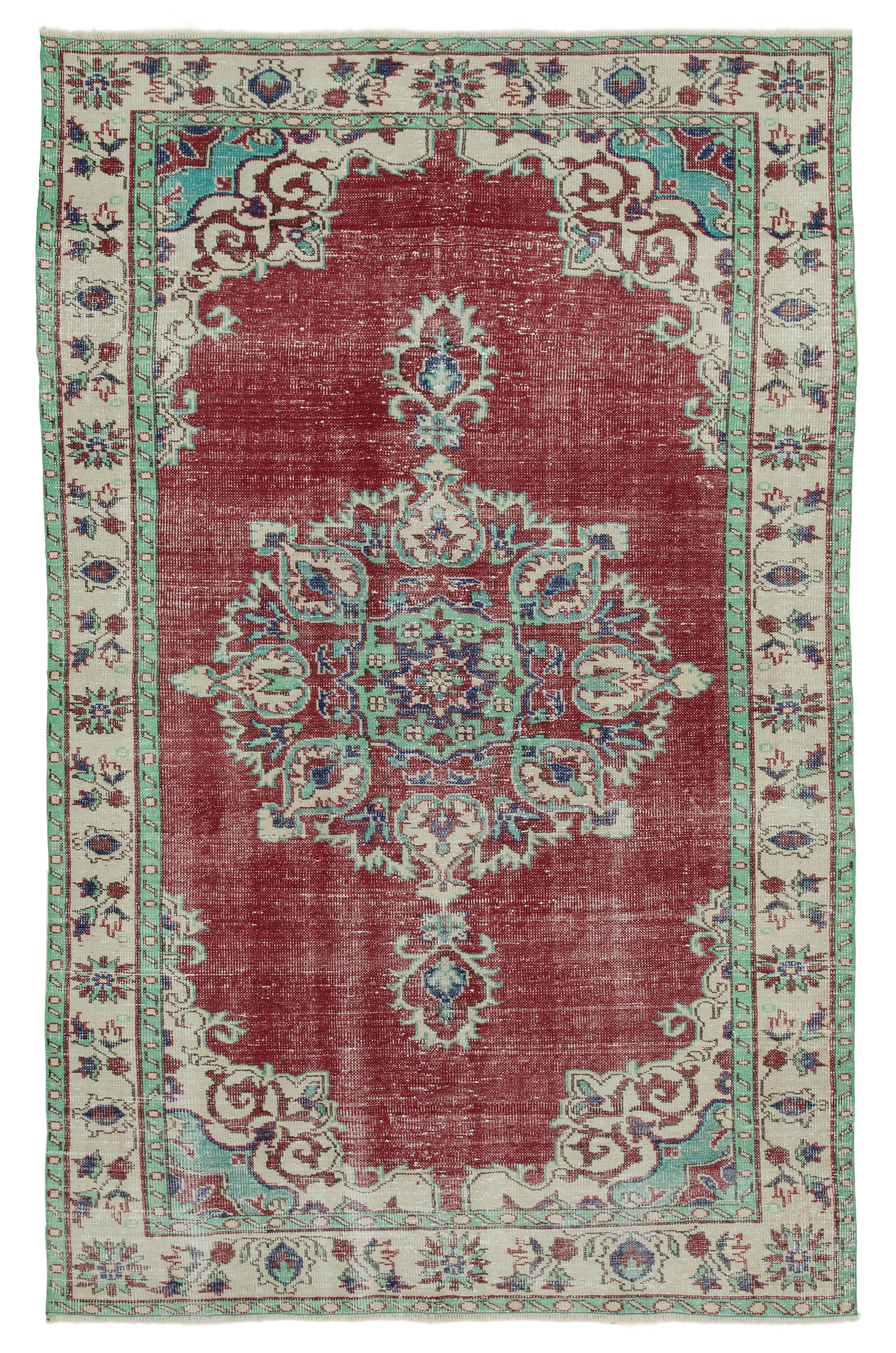 Turkish hand-knotted rustic 1970s beige carpet 190 cm x 291 cm