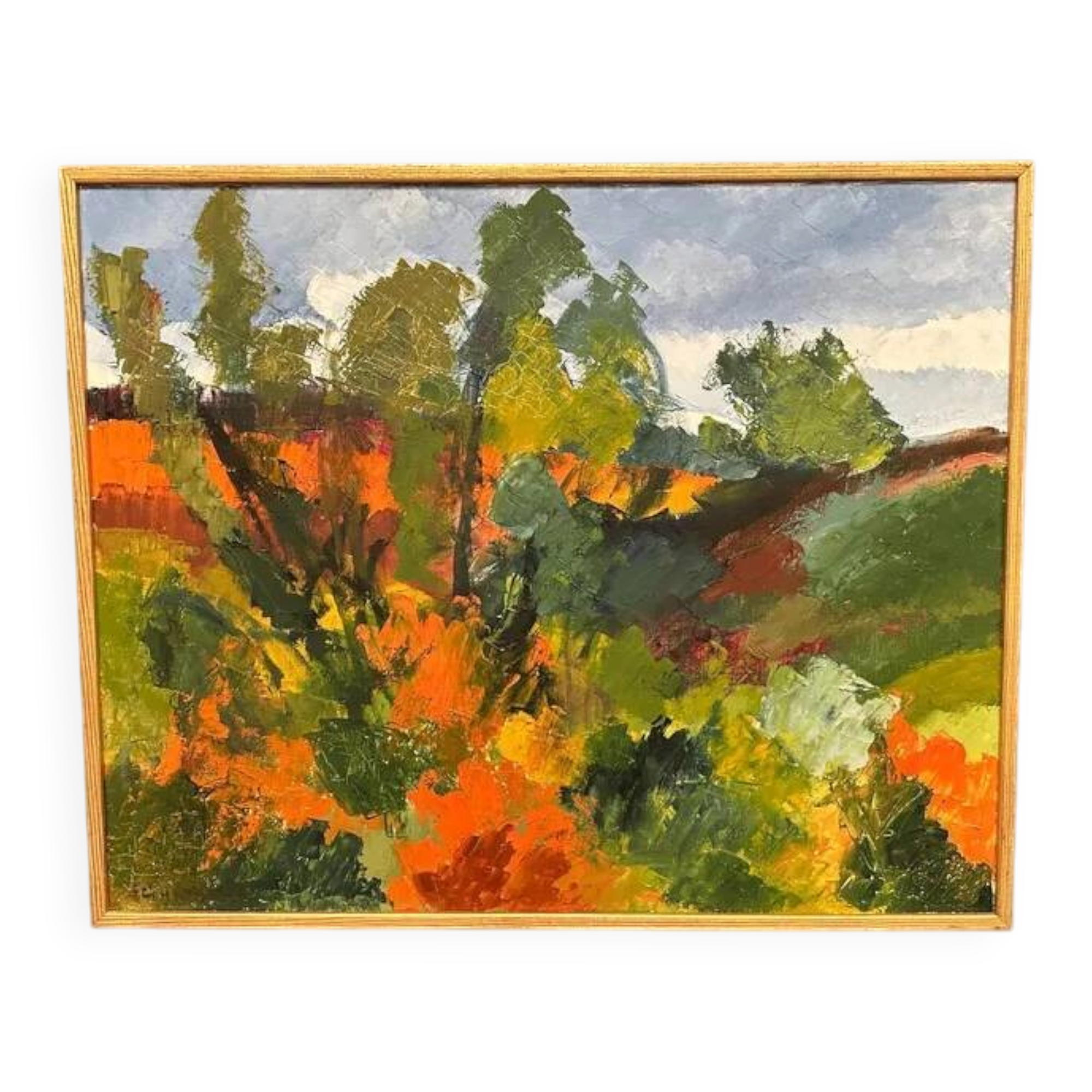 Swedish Oil on Canvas "Autumn Landscape" by Stig Hallblom, Vintage & Framed