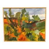 Swedish Oil on Canvas "Autumn Landscape" by Stig Hallblom, Vintage & Framed