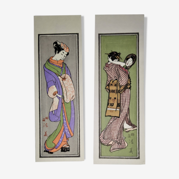 Senjafuda. Estampes japonaises de femme en kimono - 1970's