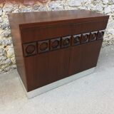 Exotic wood, belgium, 1960's brutalist bar cabinet