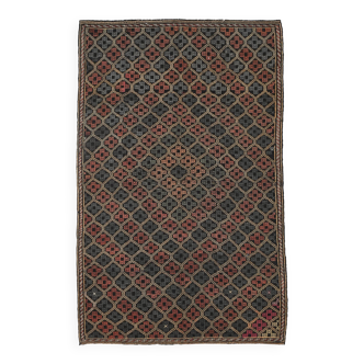 Tapis Kilim ethnique vert olive et jaune 6x9, 177x282Cm