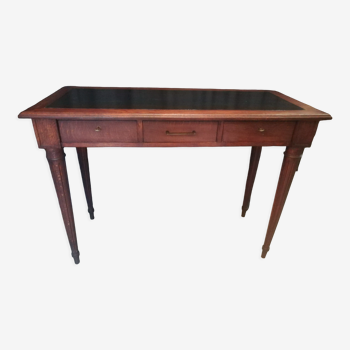 Table console style Louis XVI en chêne et cuir