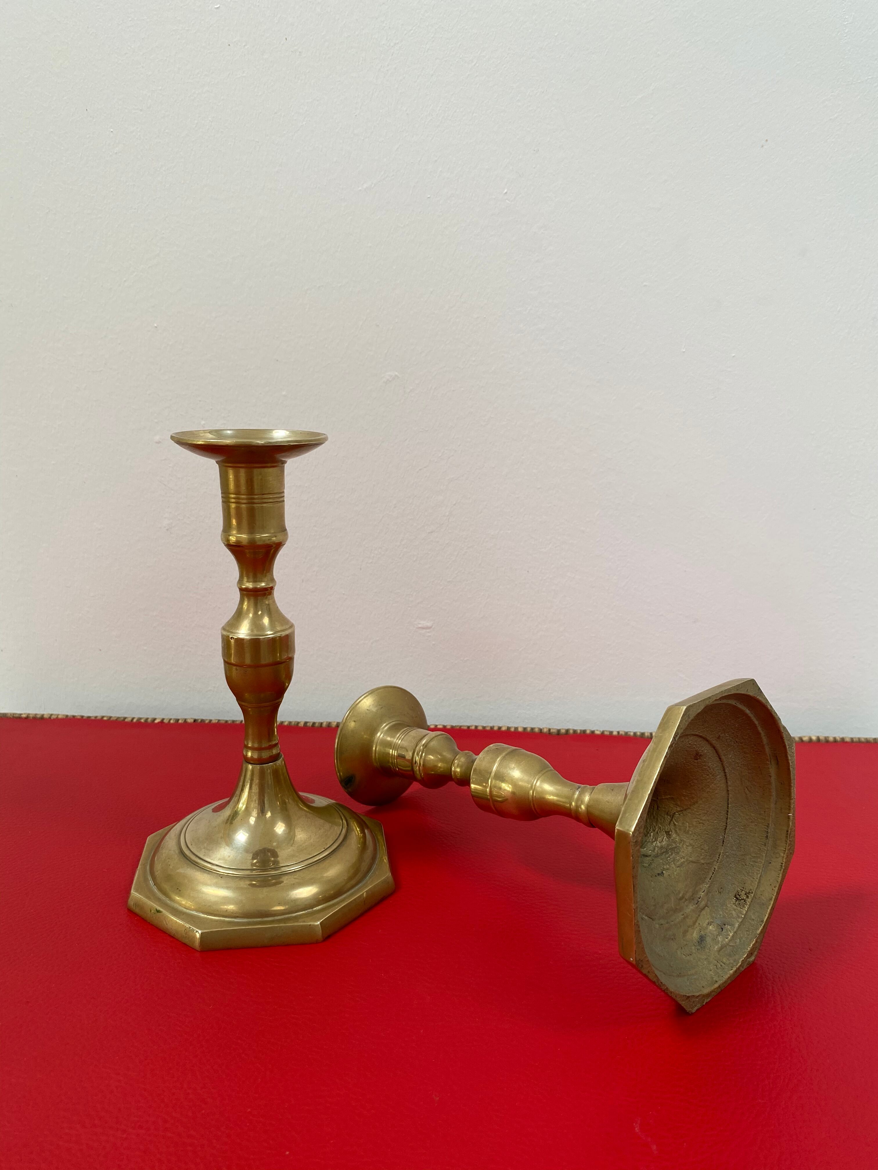 Set of 2 brass candlestick candle holders