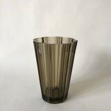 Pleated smoked glass vase from the 70s