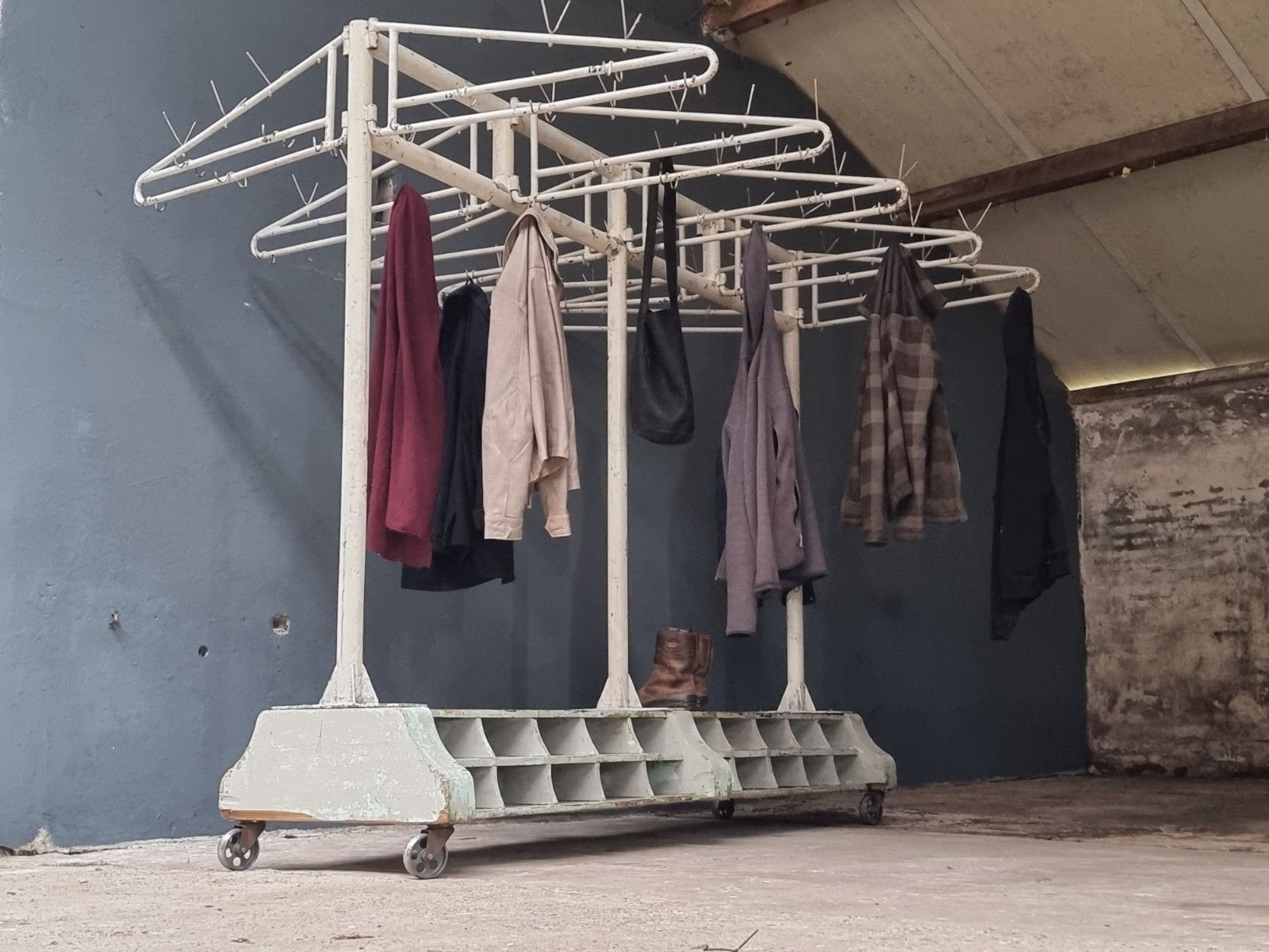 Old industrial coat rack, wardrobe rack XXXL