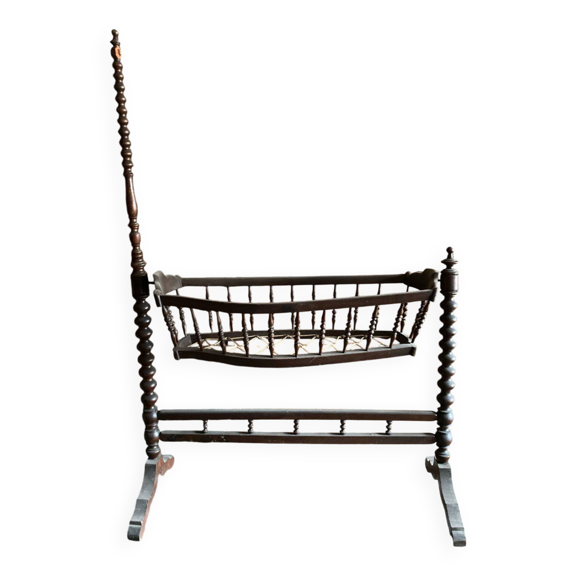 Antique turned wooden cradle