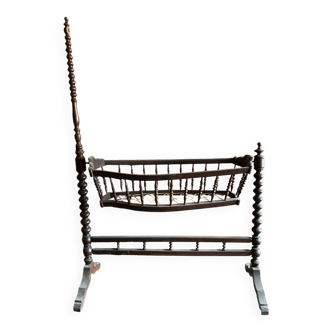 Antique turned wooden cradle