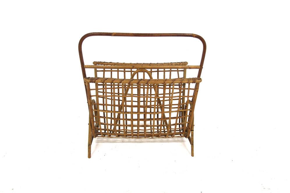 Scandinavian rattan magazine rack, Sweden, 1950