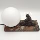 French Art Deco Table Lamp Vintage Dog & Child Figure Opaline Glass Shade