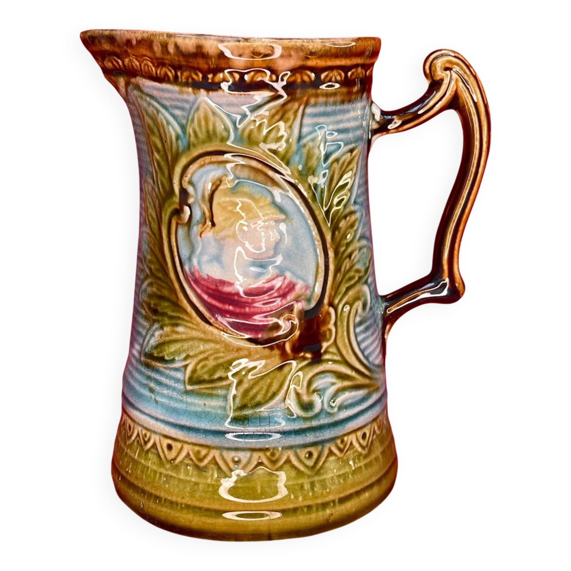 Pichet Art Nouveau en barbotine belge Wasmuel, XIXe siècle