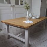 Coffee table made from a vintage farmhouse table in solid wood.