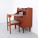 Teak Danish secretary with pull out mirror and desk, 1960s