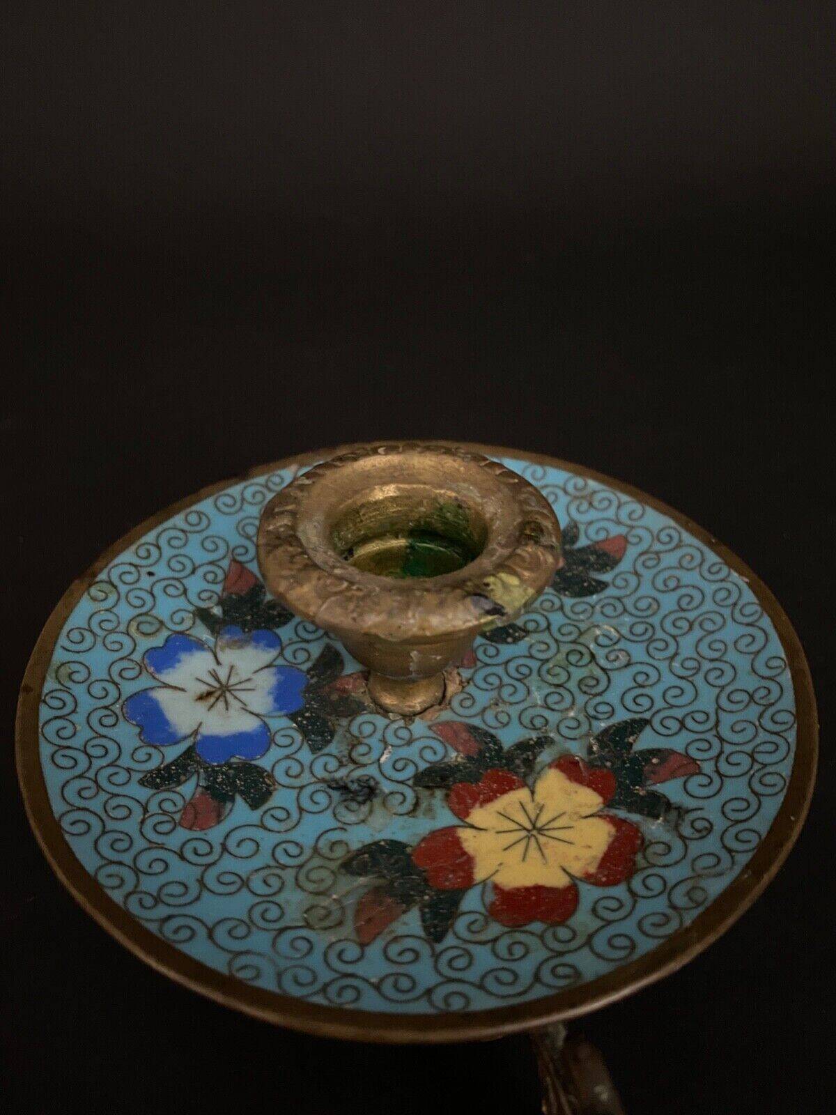 Napoleon III hand candle holder in cloisonné bronze, late 19th century