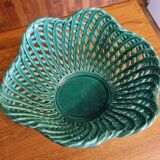 Vintage pot cover in woven slip green basket