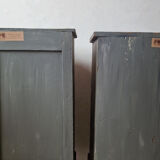 Pair of antique bedside tables with a green patina