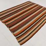 7x8 Multicolor Striped Wool Turkish Kilim Rug, 195x259 Cm