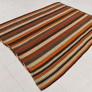 Tapis kilim turc en laine à rayures multicolores 7x8, 195x259 cm