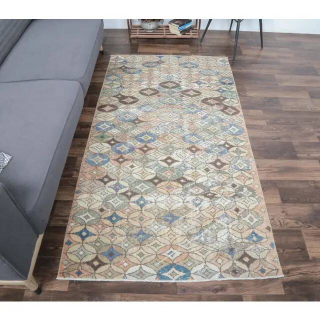 1970s Turkish Handwoven Wool Runner Rug 110x206