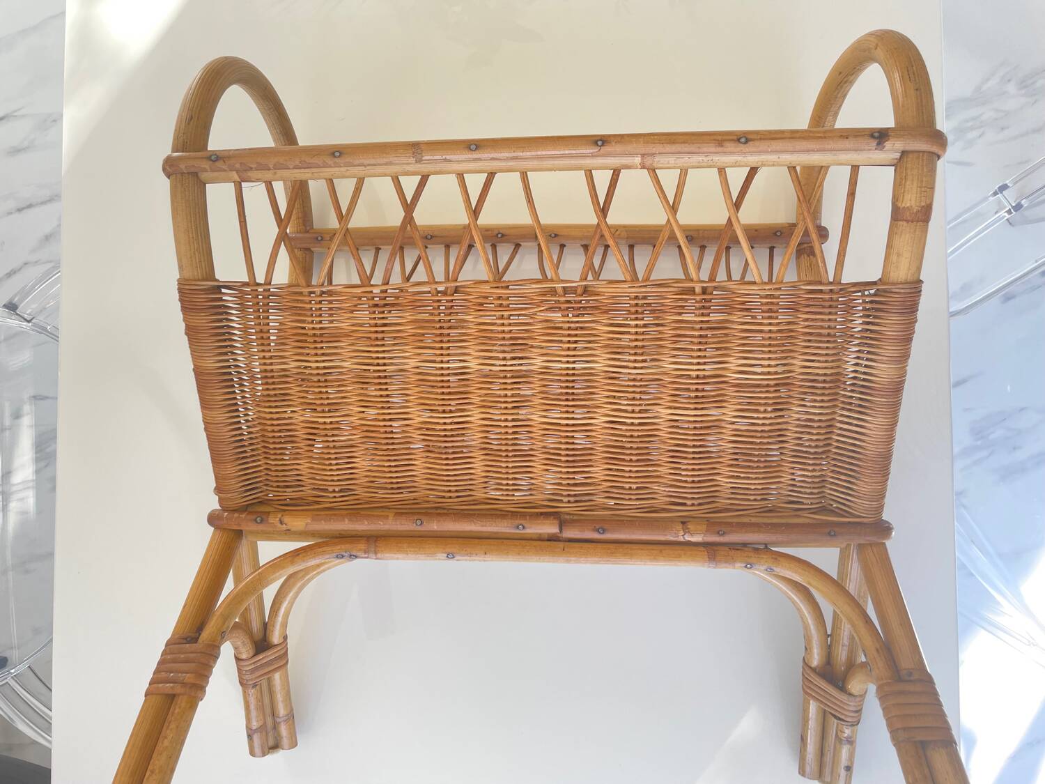 Old rattan magazine rack from the 70s