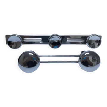 two vintage chrome metal coat hooks