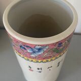 Vase enamelled ceramic roll china decorations of flowers birds Signed