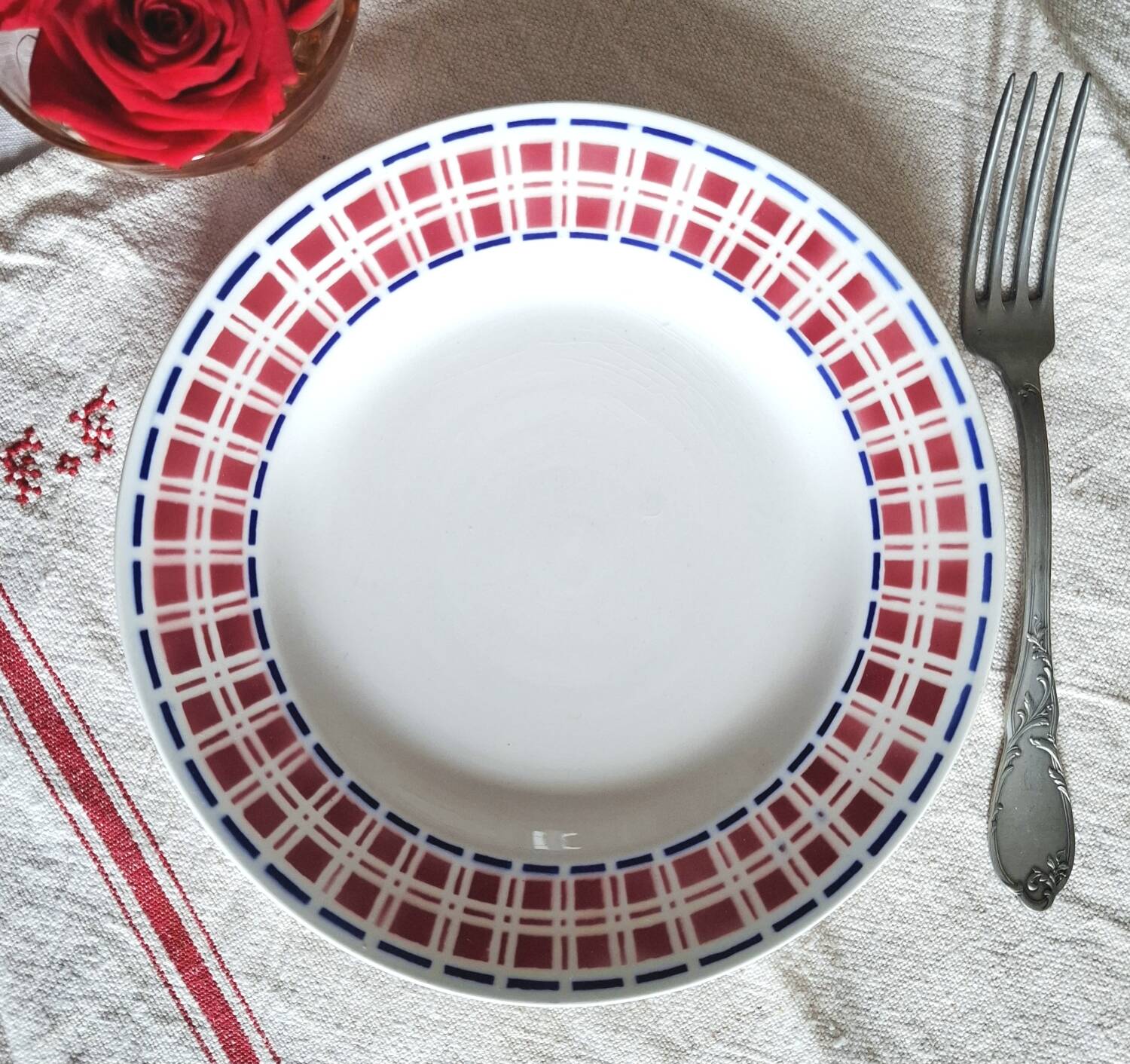 Mismatched antique earthenware dinner plates