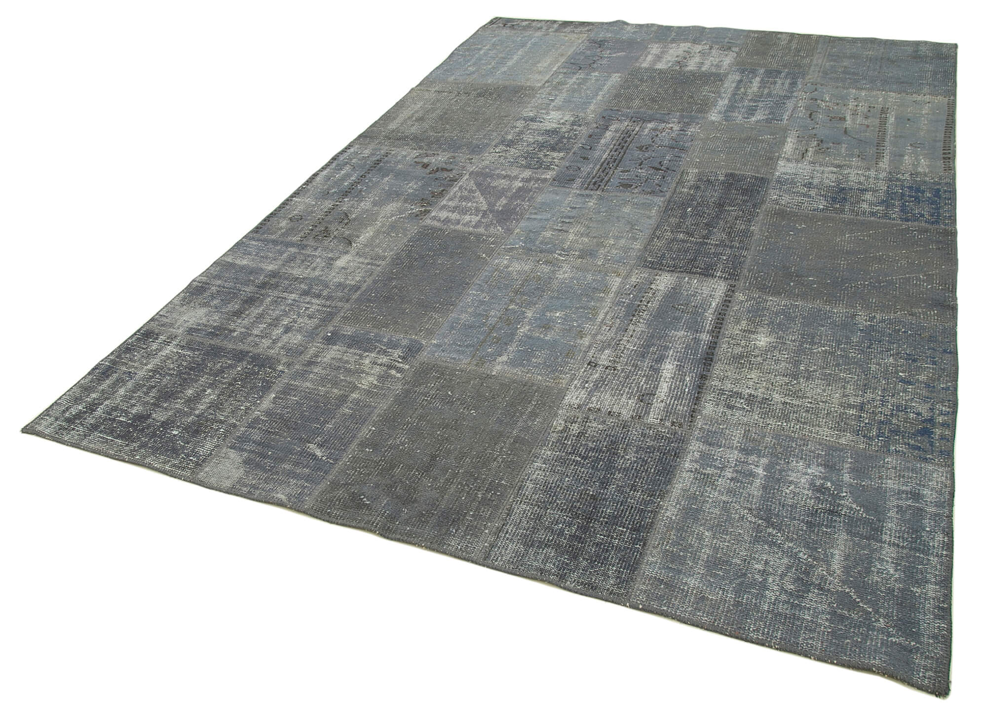 Handwoven turkish contemporary 198 cm x 300 cm grey patchwork carpet