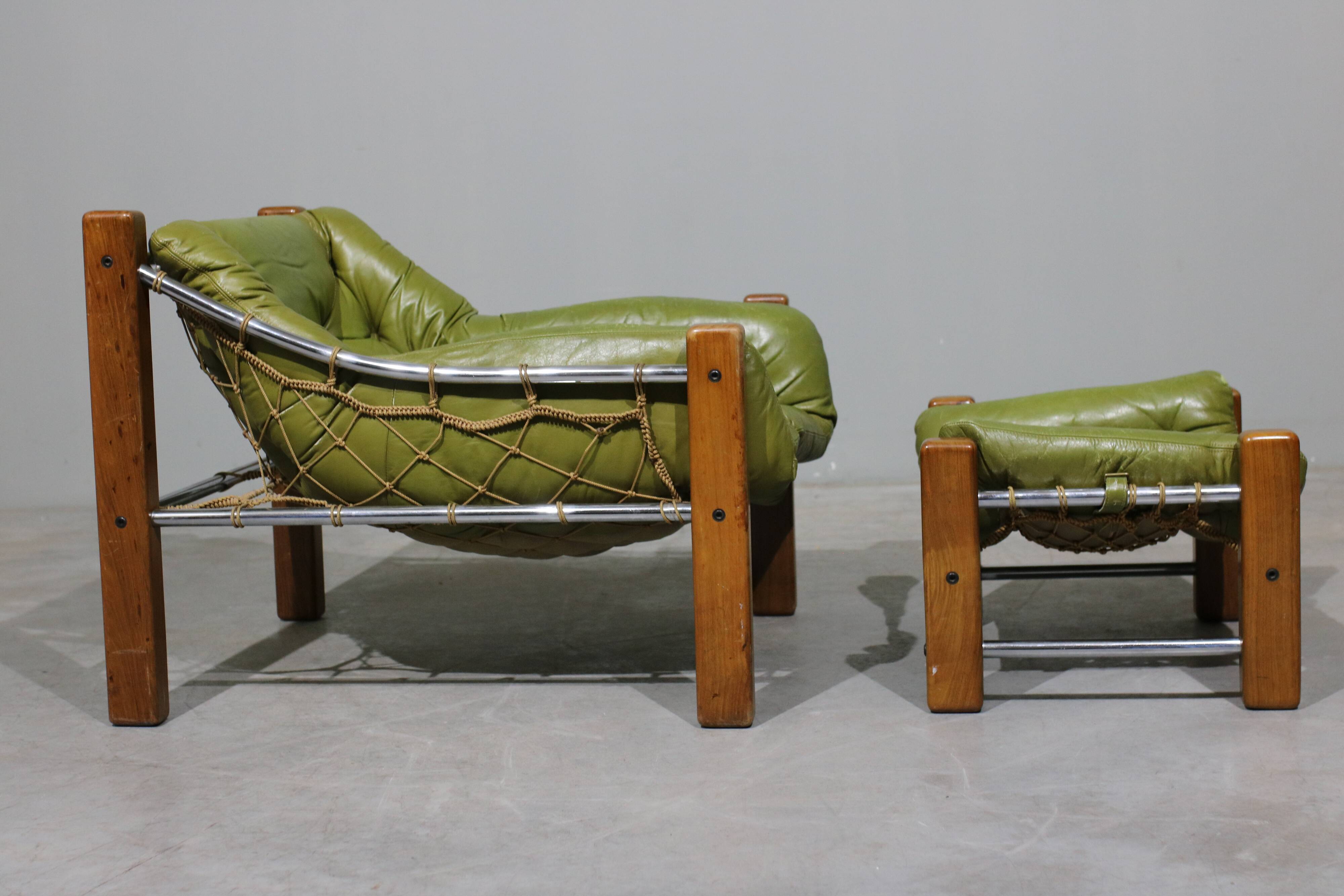 Leather Armchair and Ottoman by Jean Gillon