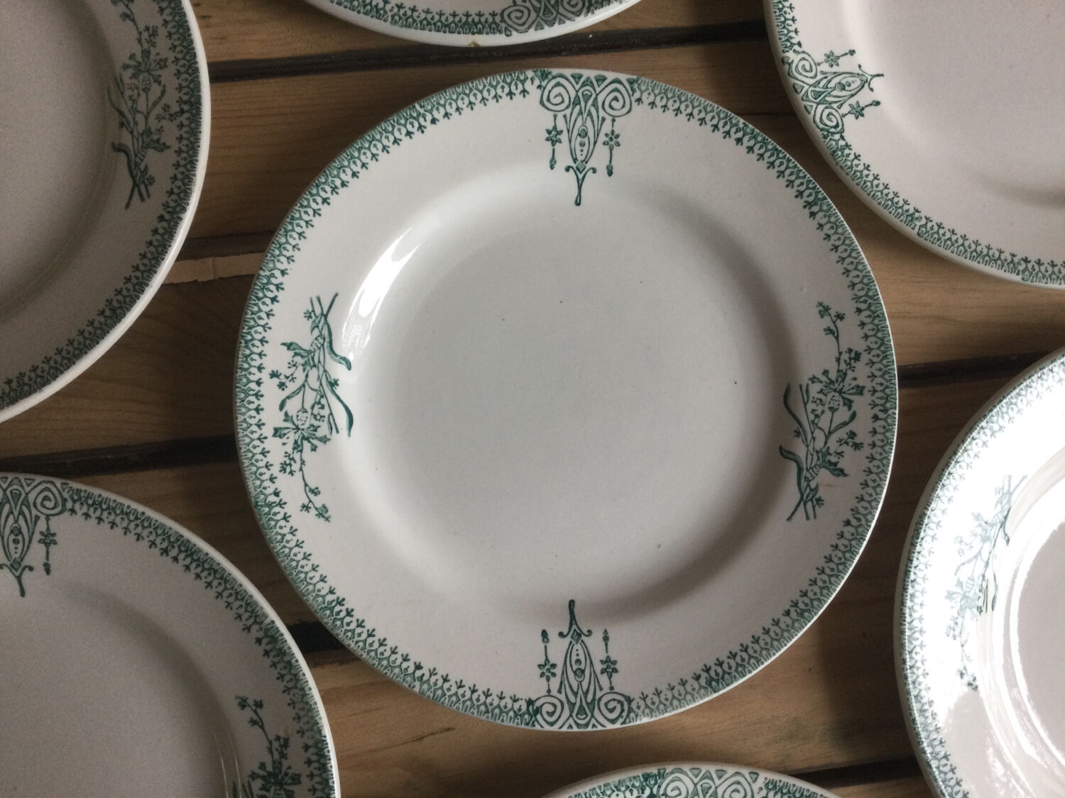 9 dessert plates Saint Amand 4003 art nouveau décor blue-green