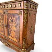 An antique French Louis XVI-style marble-top side cabinet