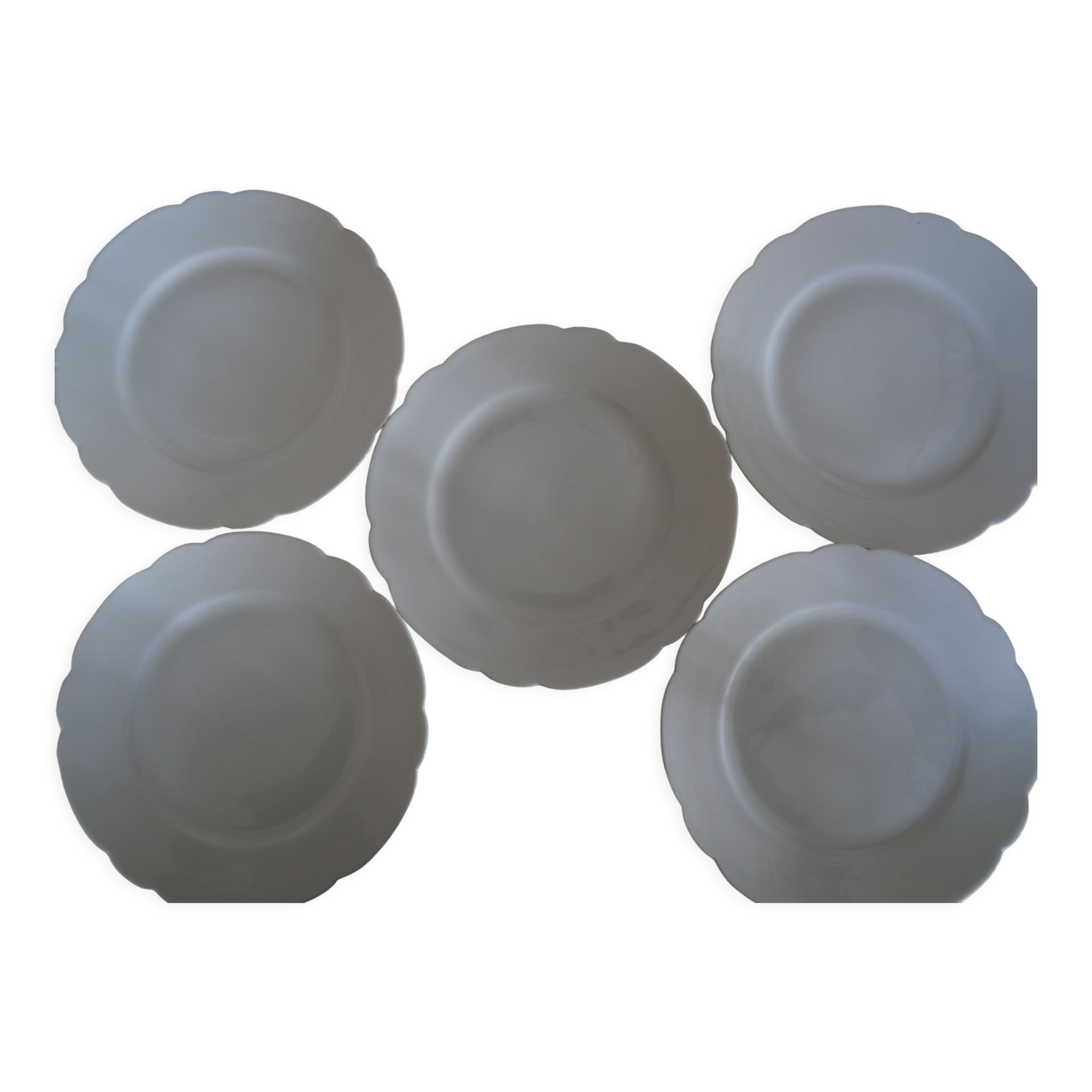 5 flat plates Alfred Hache & C°-V- White Porcelain