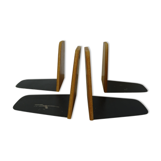Two pairs of teak and metal bookends vintage Scandinavian style
