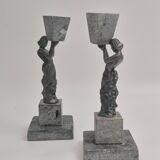 Rare decorative candlesticks in bronze and soapstone, Finland, Art Deco