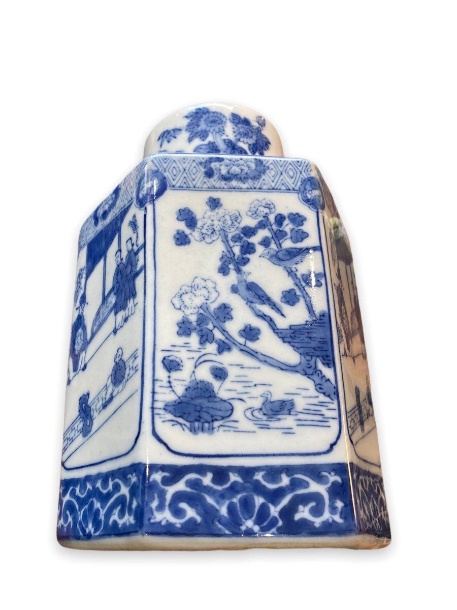 White and blue porcelain tea pot circa 1950