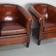 Vintage Dutch Cognac Leather Club Chairs, Set of 2