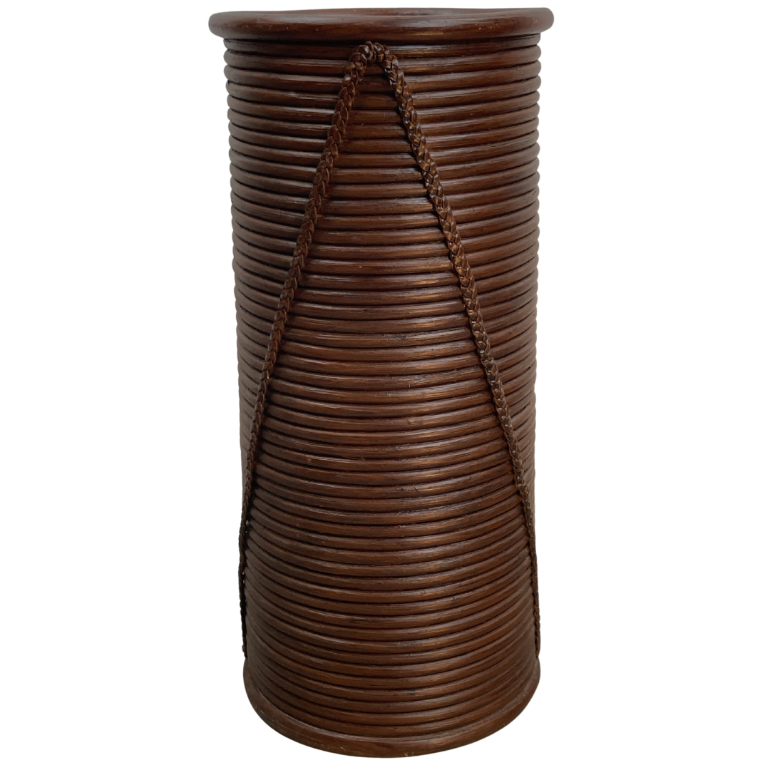 Rattan wicker bamboo pencil reed umbrella stand or basket, 1970s