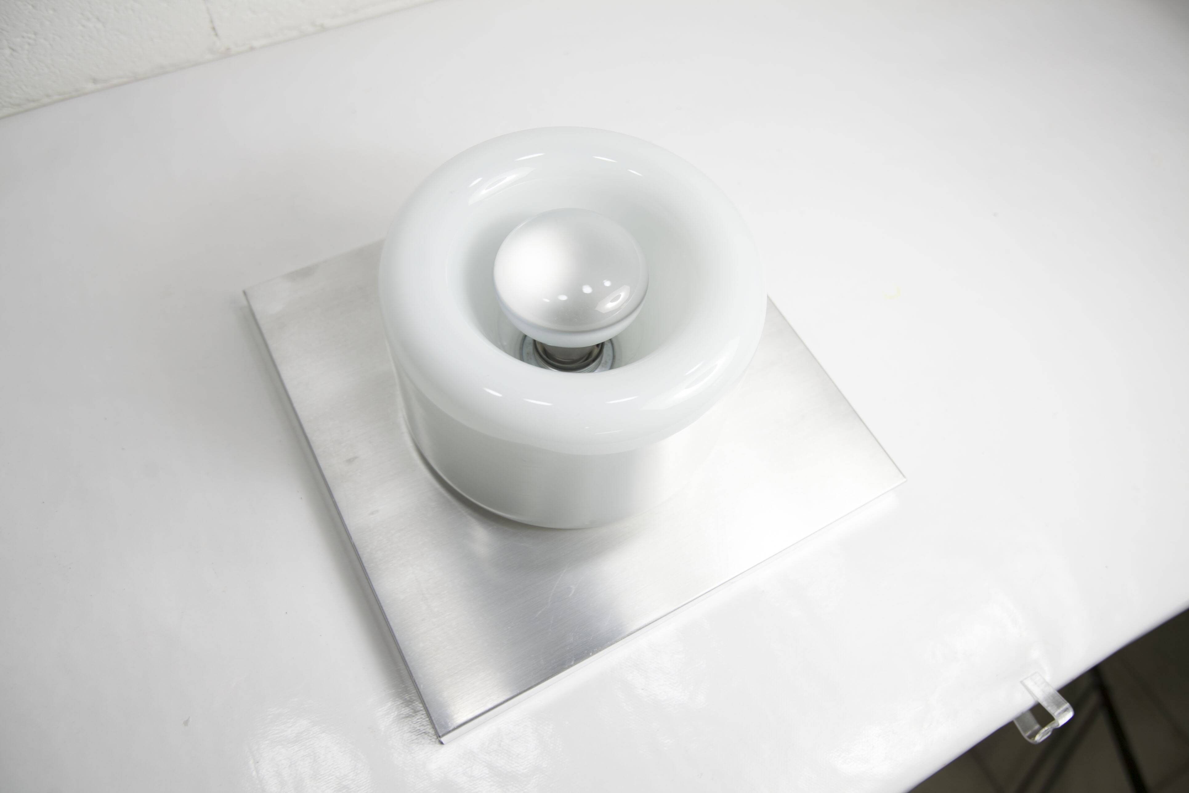 Ceiling light Doria Leuchten 1960, Germany, Alu Opaline + bulb