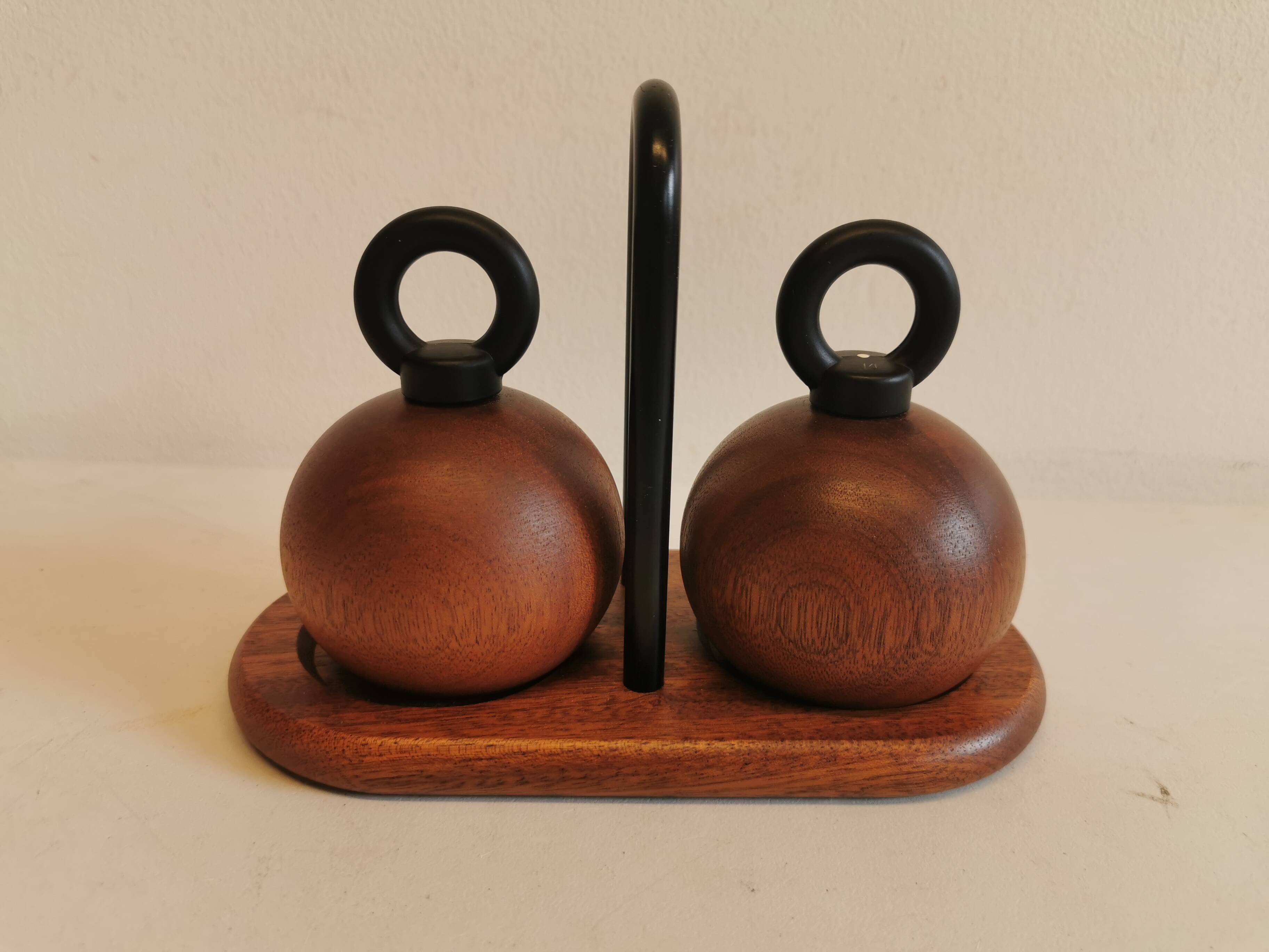 A set of pepper and salt mills designed by C Jörgensen for Bodum Denmark. late 20th century.