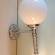 Pair of globe wall lamps in white opaline and chrome/vintage metal 70s
