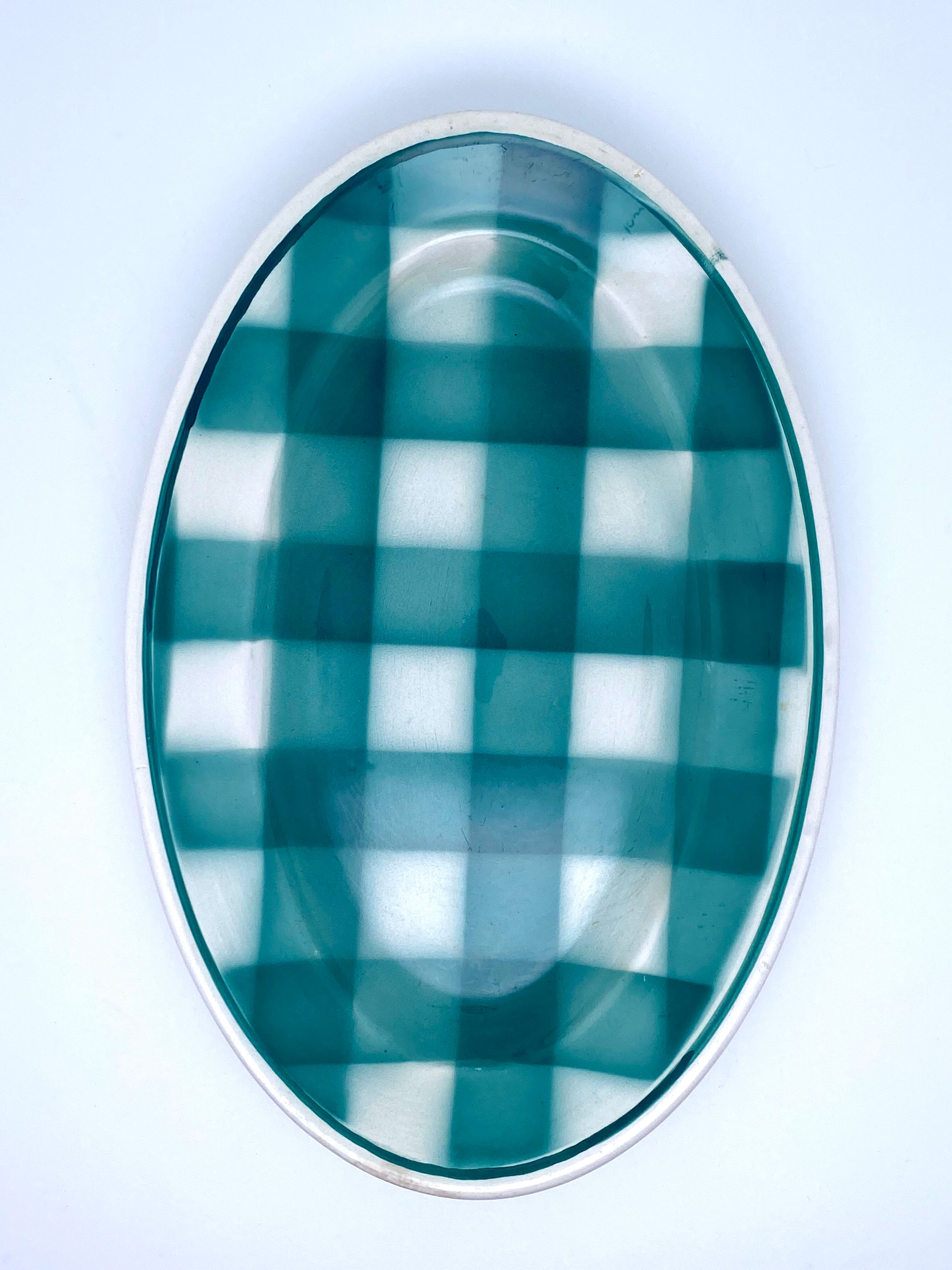 Vintage beige and green checkered service