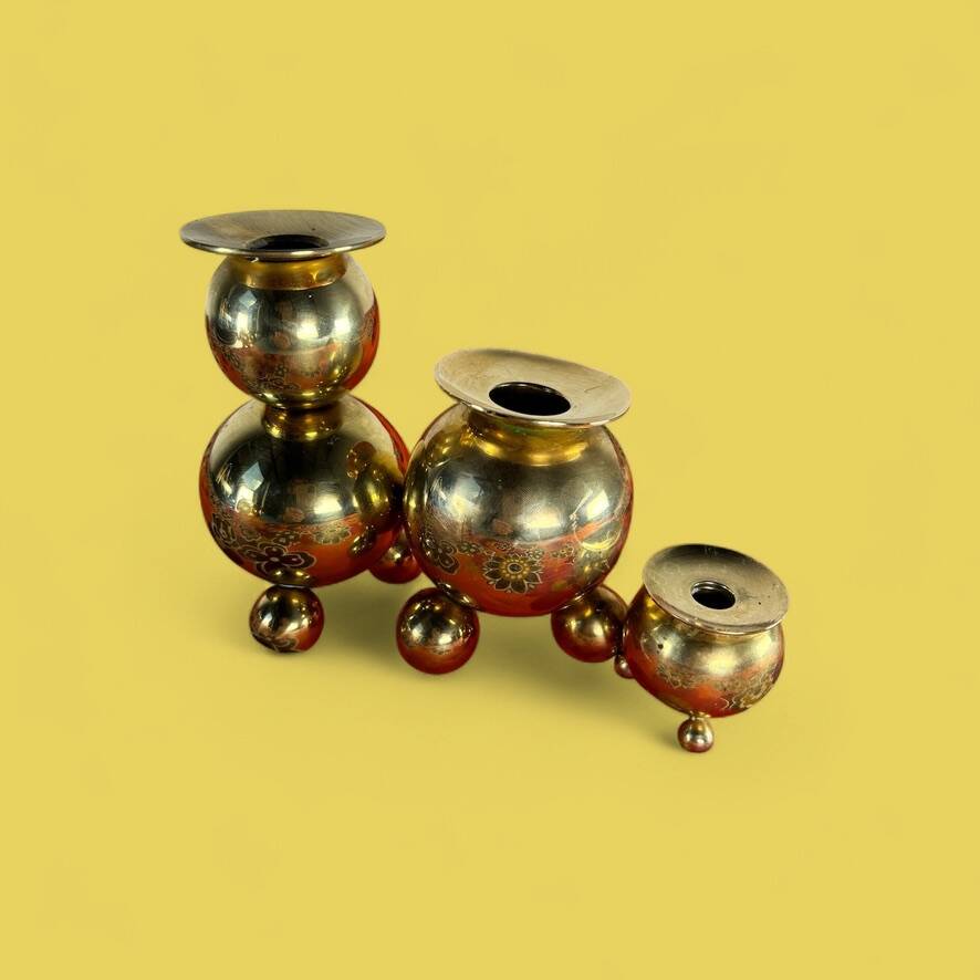 Brass candlesticks Gusum Sweden 1980 x3
