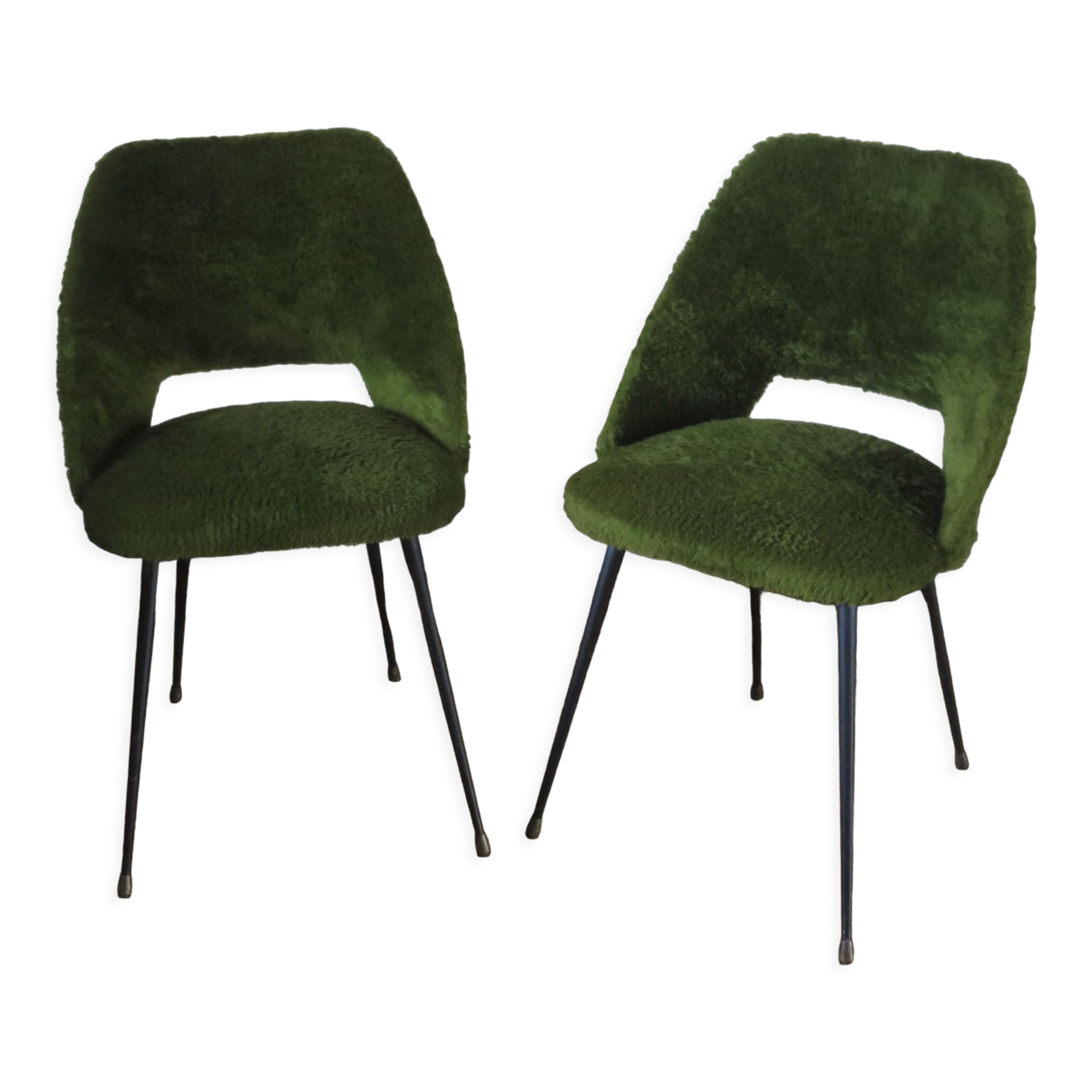 Pair of chairs tonneau moumoute green feet metal compass
