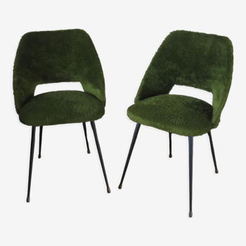 Pair of chairs tonneau moumoute green feet metal compass