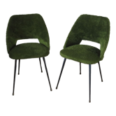 Pair of chairs tonneau moumoute green feet metal compass