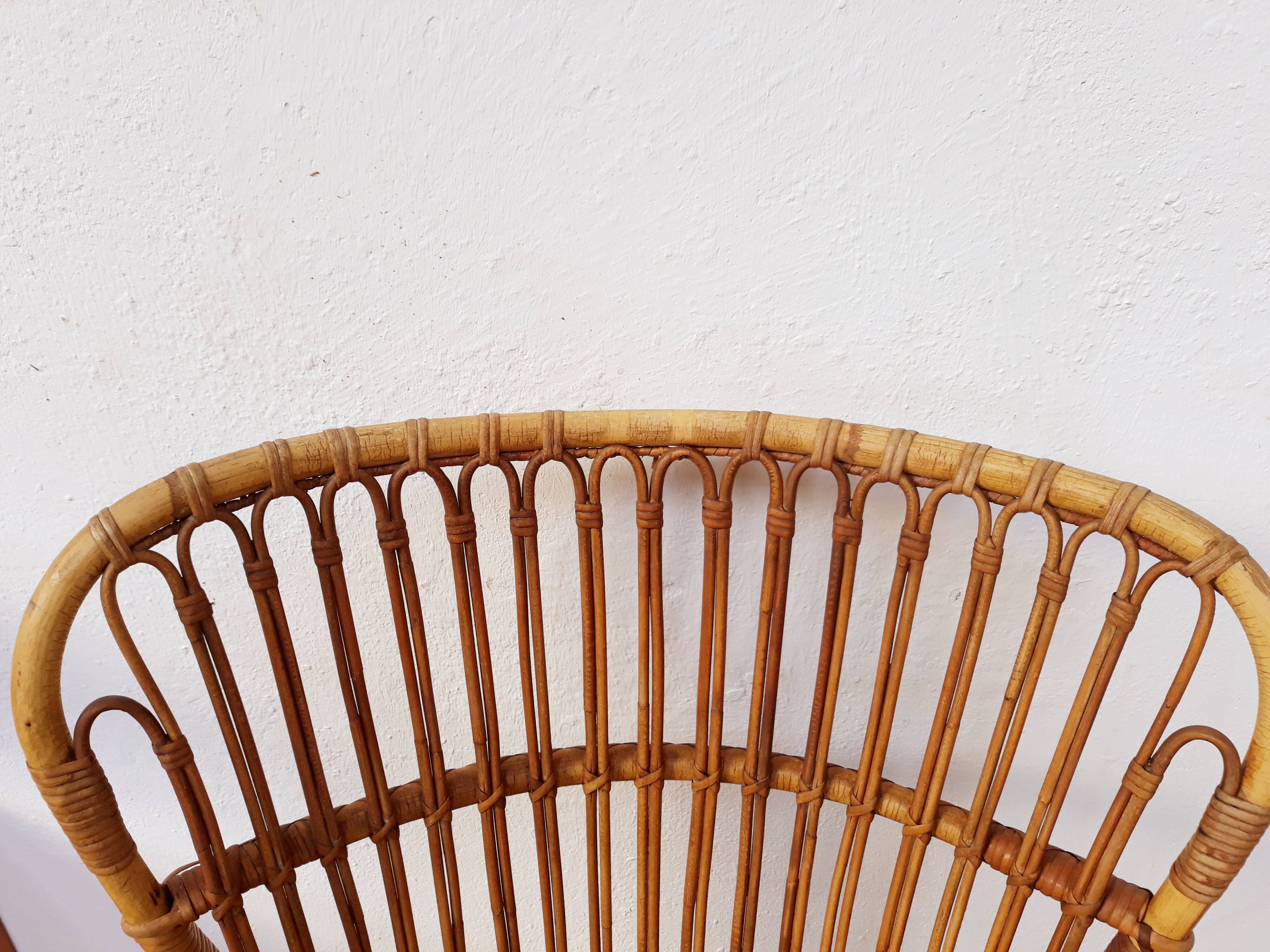 Louis Sognot vintage rattan armchair
